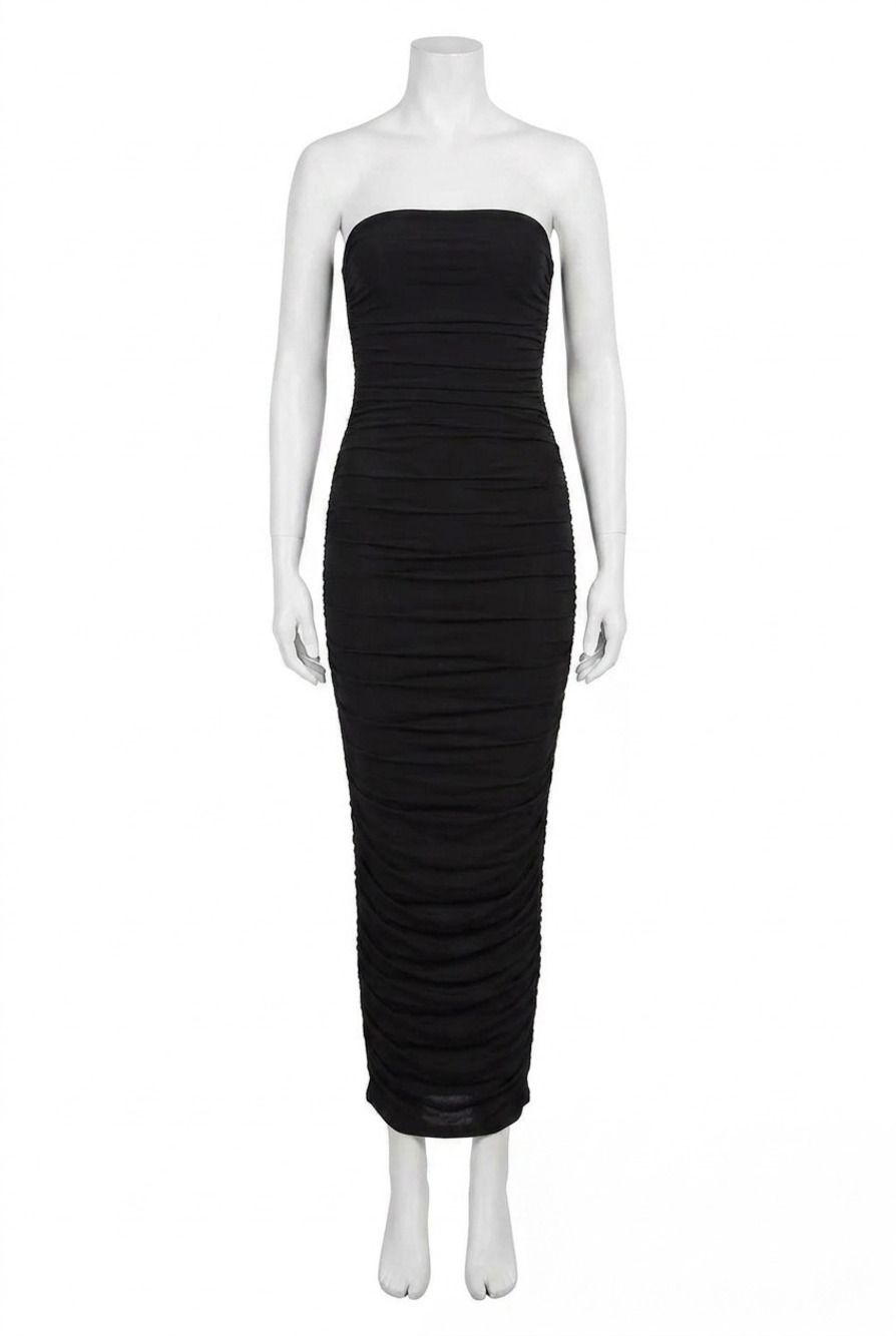 NEW GOOD AMERICAN sheer ruched tube maxi dress in black
